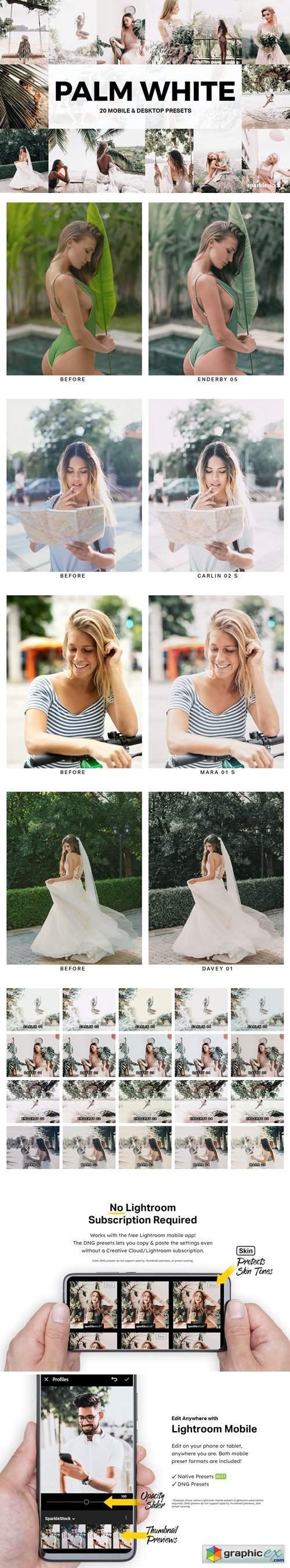 20 Palm White Lightroom Presets and LUTs