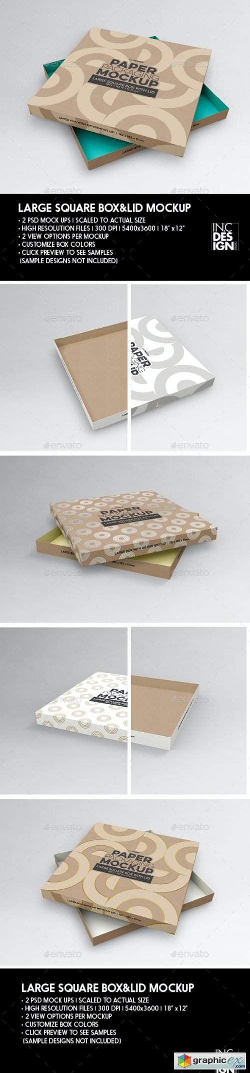 Large Square Paper Box and Lid Packaging Mockup 