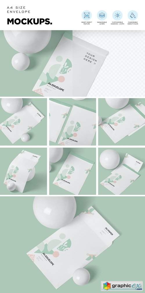 Download A4 Size Paper Envelope Mockups » Free Download Vector Stock Image Photoshop Icon