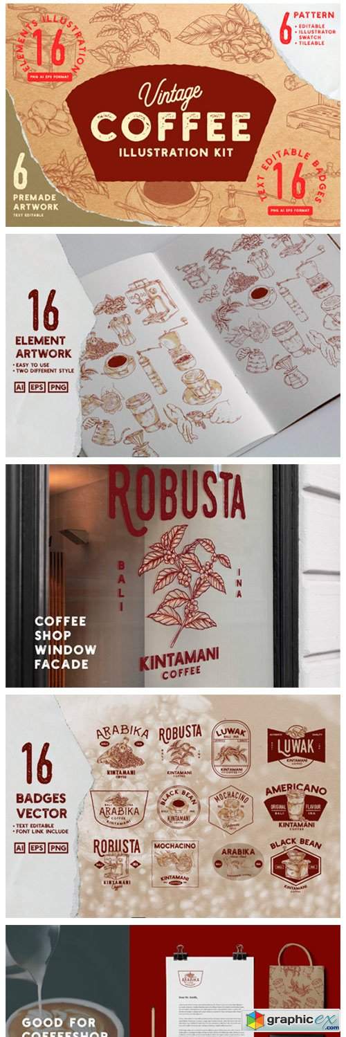  Vintage Coffee Illustration Kit 