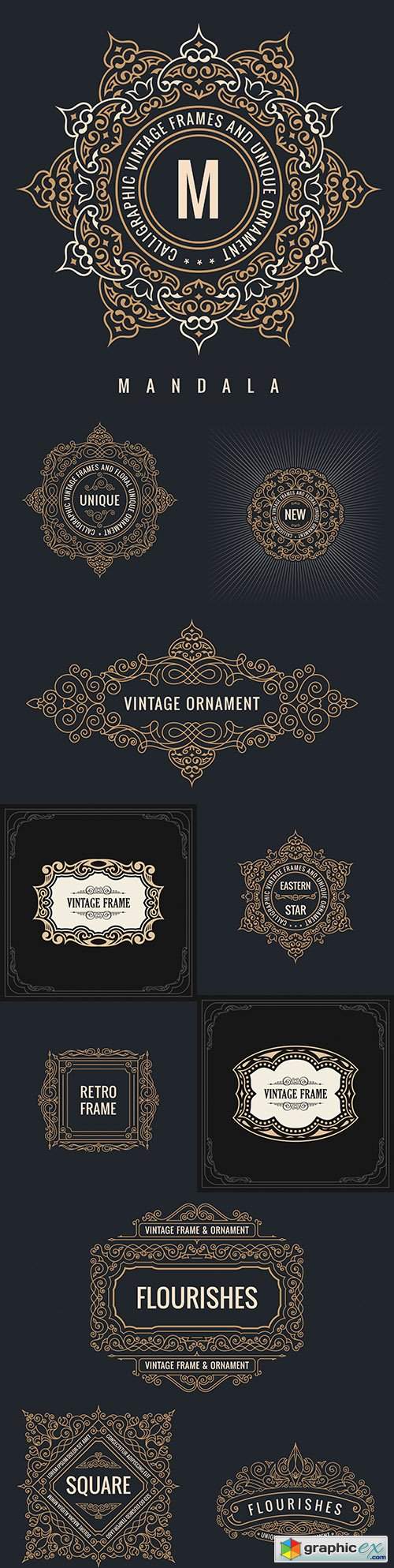  Calligraphic vintage frame and elegant ornament design 