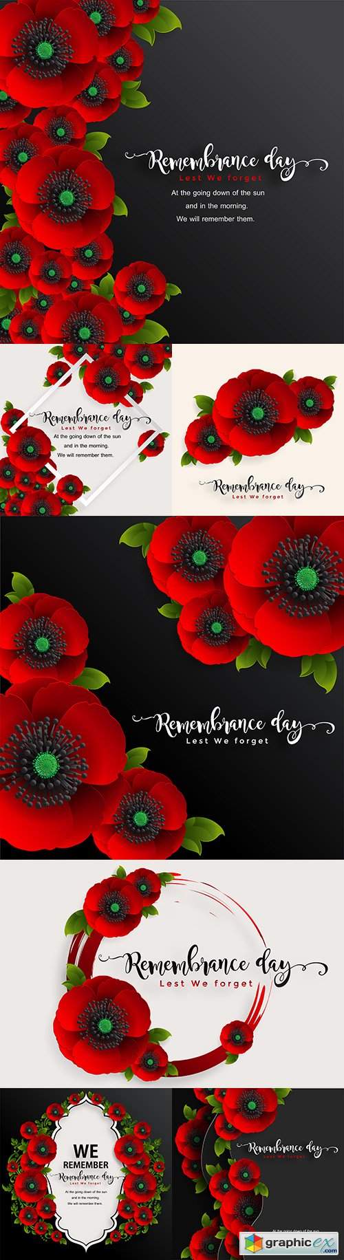  Memorial Day realistic red poppy flower decorative design 