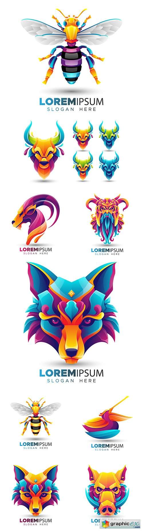  Origami and animal logo design flat color modern 9 
