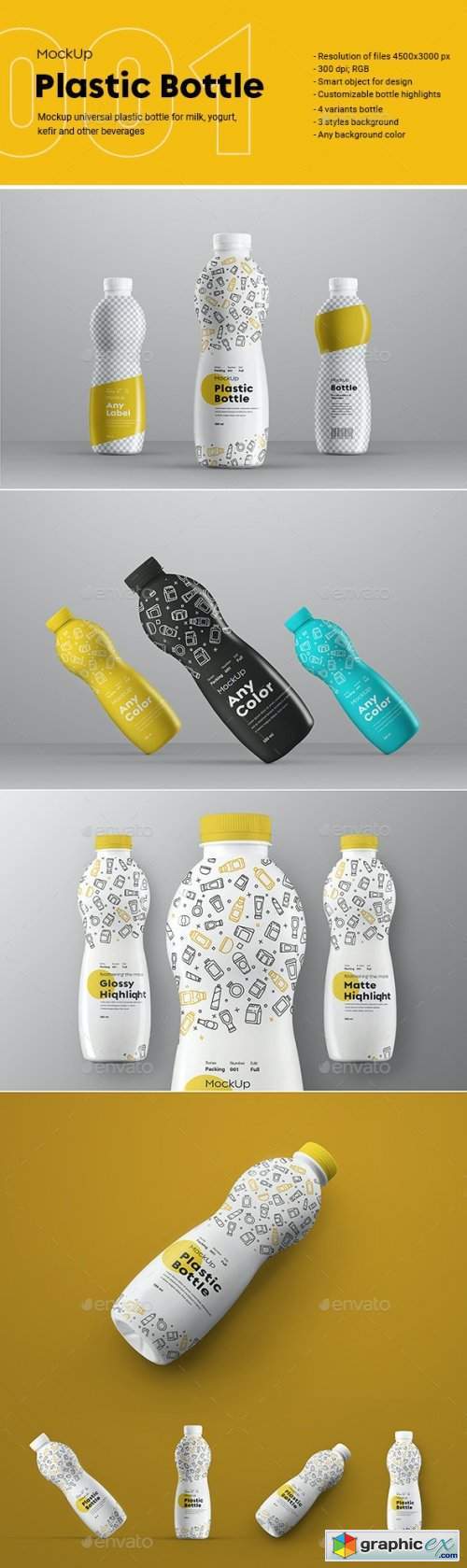 4 Mock-Ups of a Plastic Curved Bottle Series