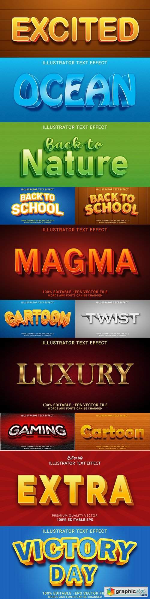 Editable font effect text collection illustration design 174