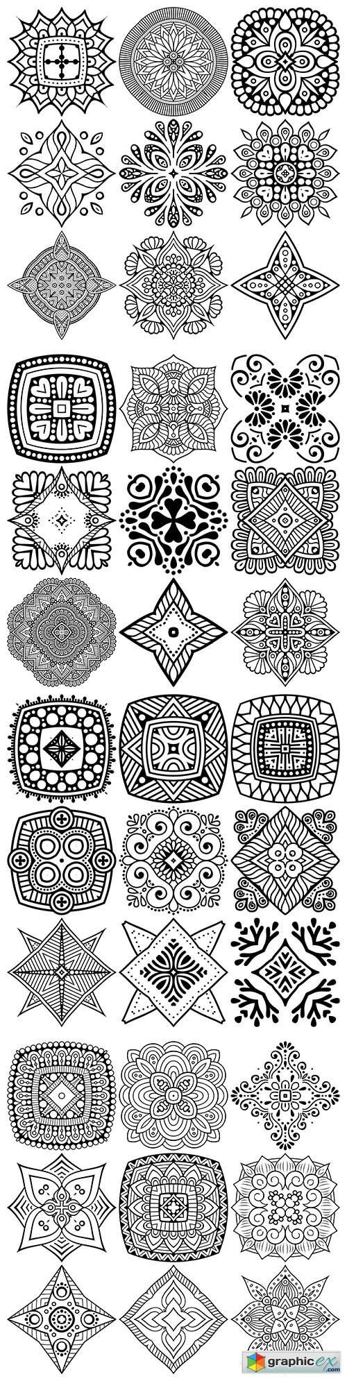  Mandala set black ethnic drawing design 