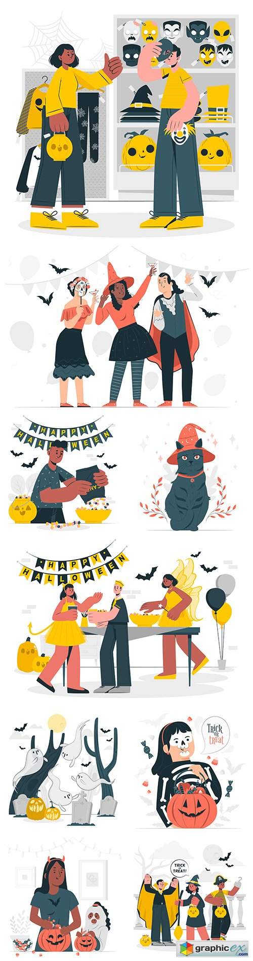  Halloween party flat design illustrations 