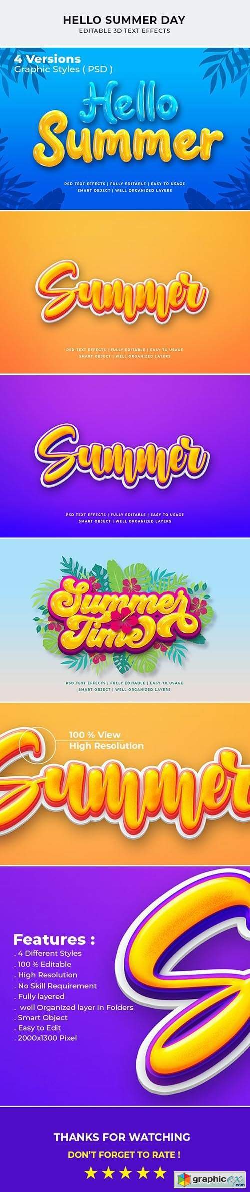 Hello Summer Day 3d Text Style Effect