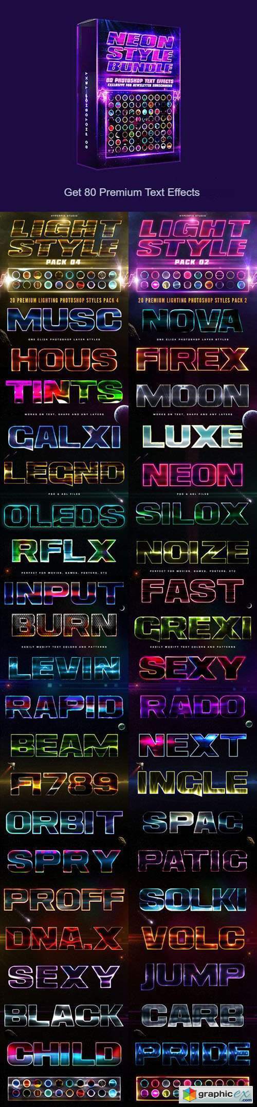 Neon Style Bundle - 80 Premium Text Effects for Photoshop