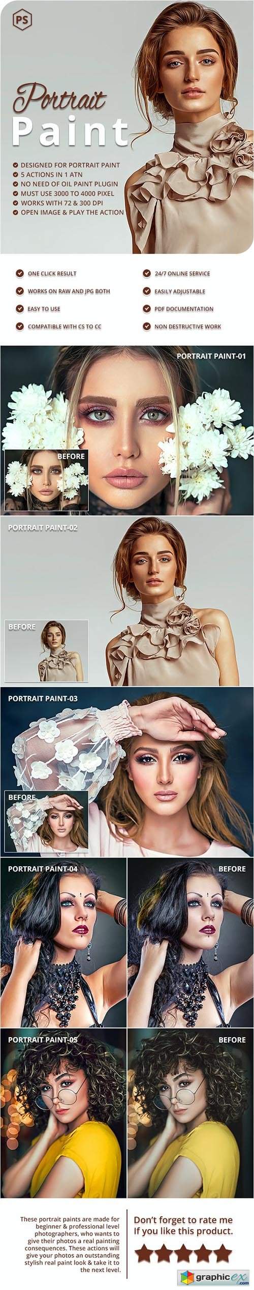5 Portrait Paint Photoshop Actions 
