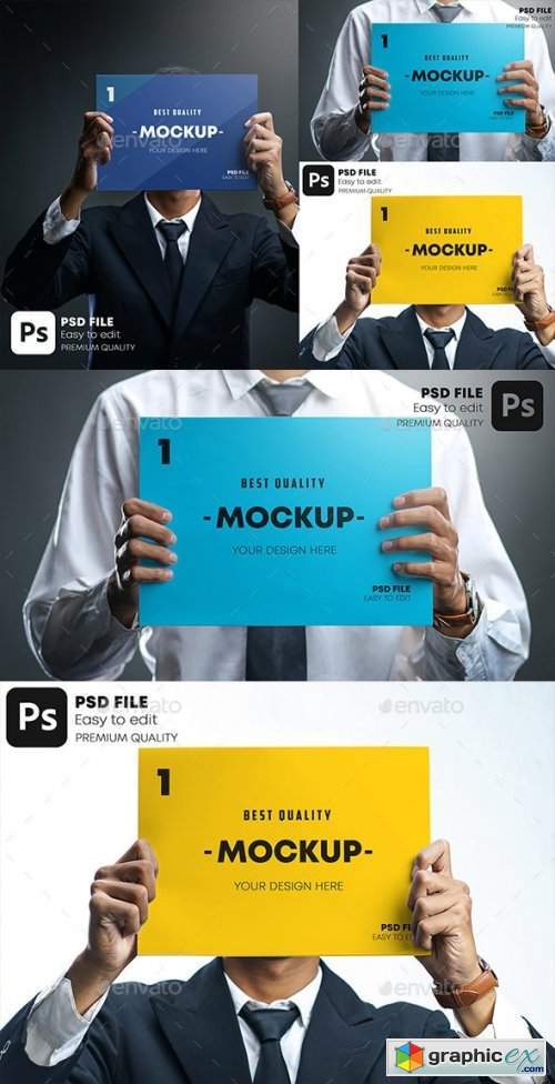 Businessman Holding Poster Mockup Set