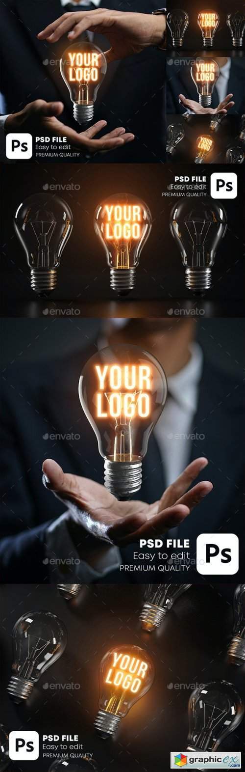 Glowing Bulb Logo Mockup Pack