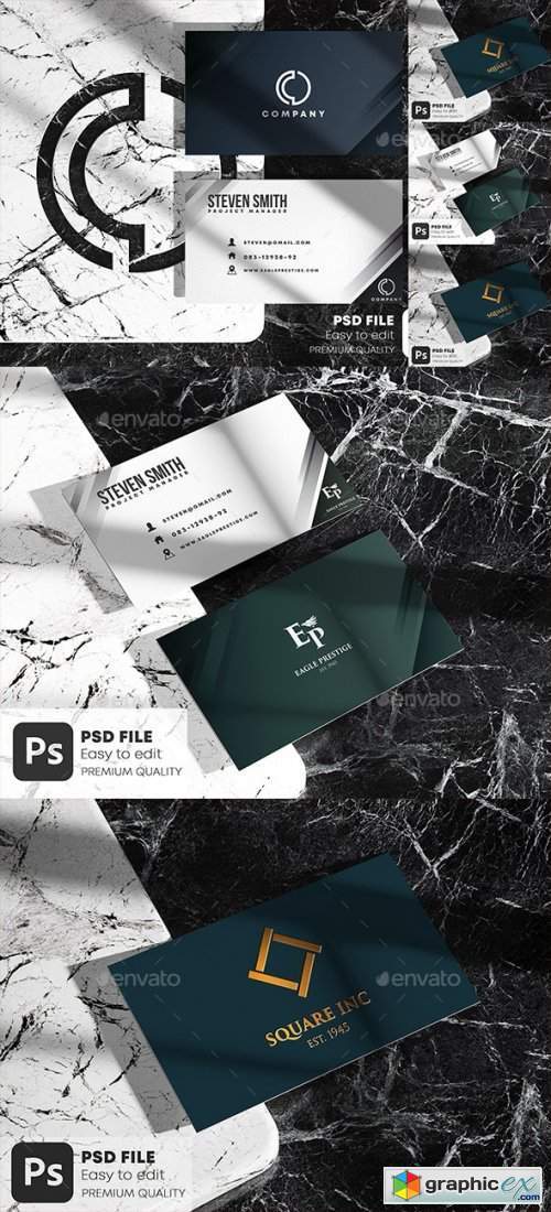 Business Card on Marble Stone Mockup Set