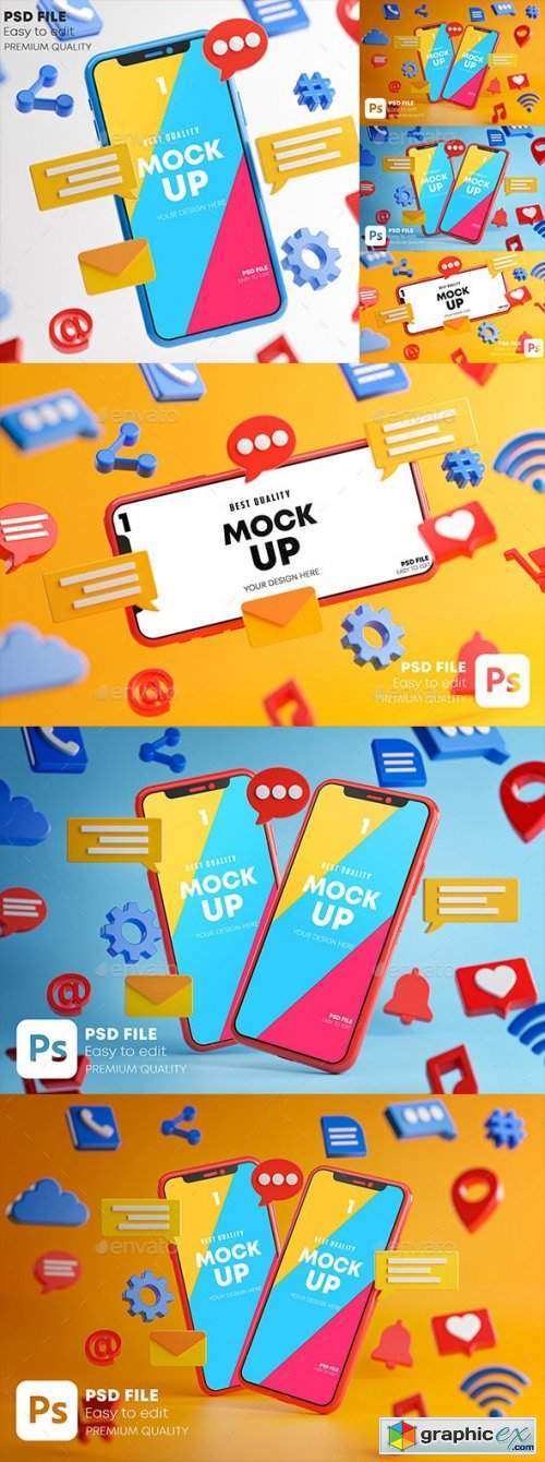 Social Media Icons Smartphone Mockup Pack