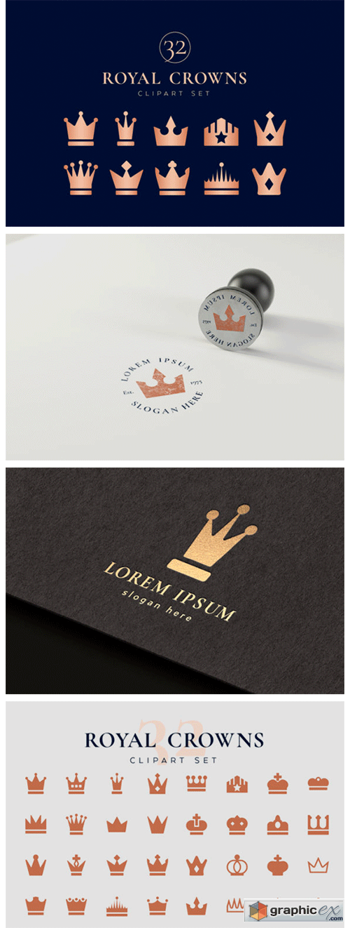  Royal Crowns Clipart Set 