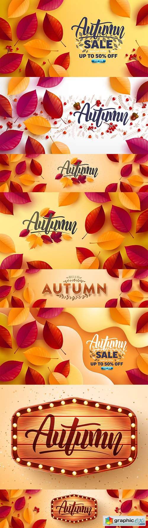 Autumn poster and banner with autumn multi-colored leaves