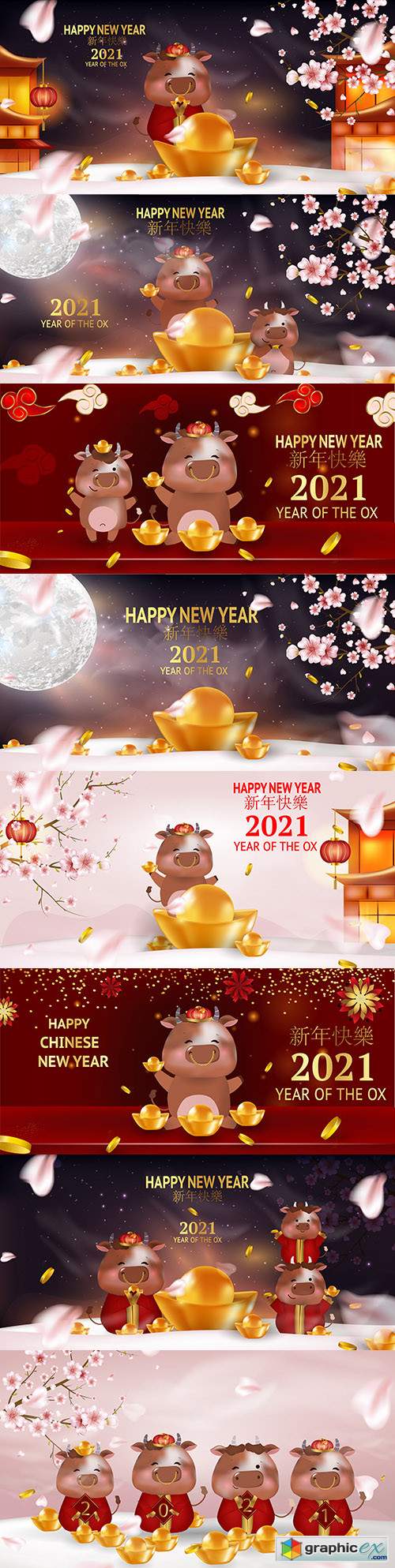 Greeting card for Chinese New Year of Bull 2021 » Free Download Vector