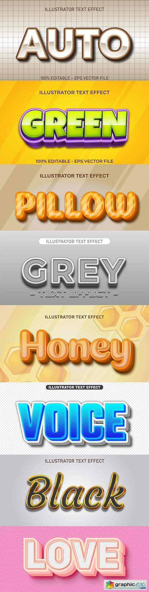  Editable font effect text collection illustration design 195 