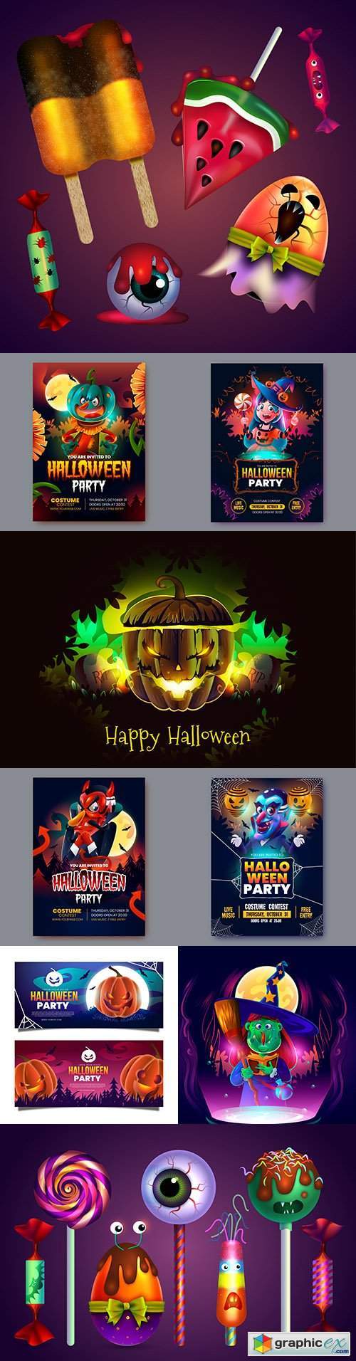 Happy Halloween holiday banner realistic illustration collection