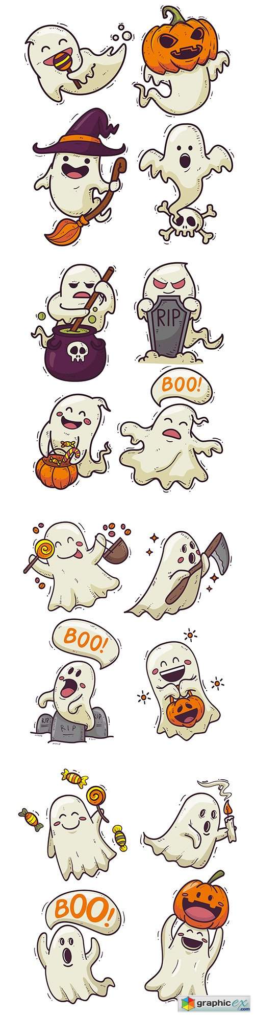  Halloween cartoon ghost drawn illustrations 
