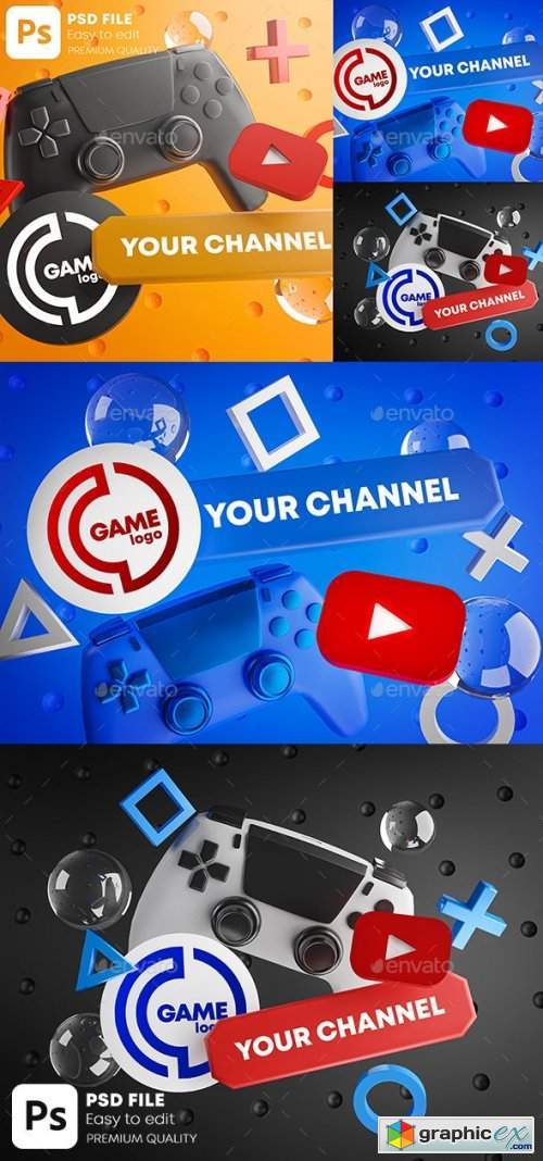 Gaming Youtube Channel Logo Promotion Mockup Pack