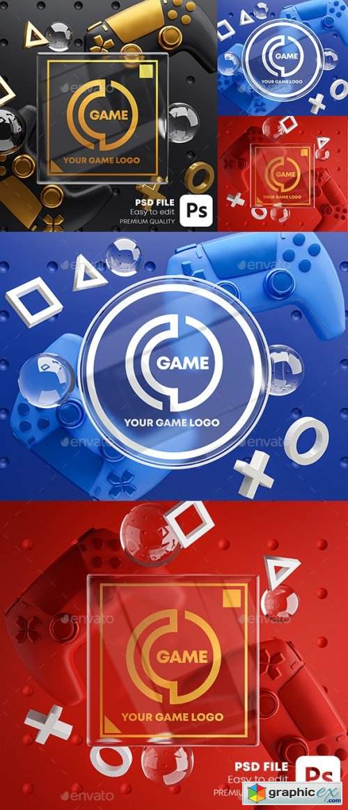 Gaming Glass Logo Mockup Gamepad Pack 