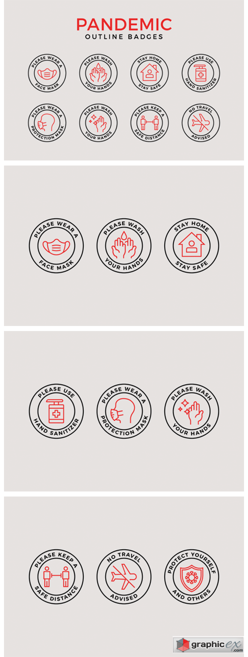  Pandemic Protection Outline Badges 