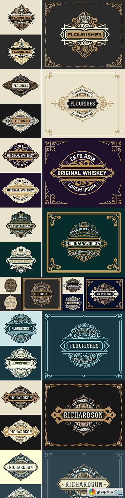  Vintage luxury logo template with detailed design 