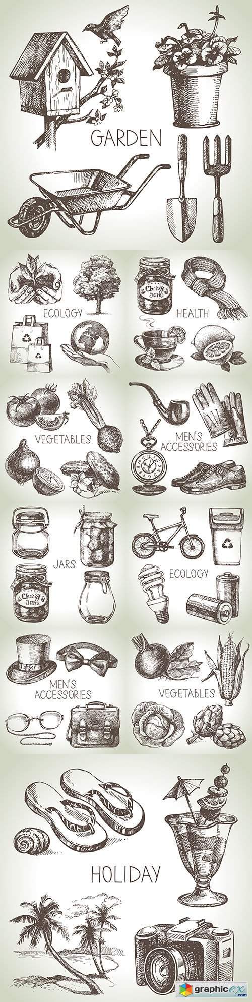 Sketch various accessories and objects design illustration