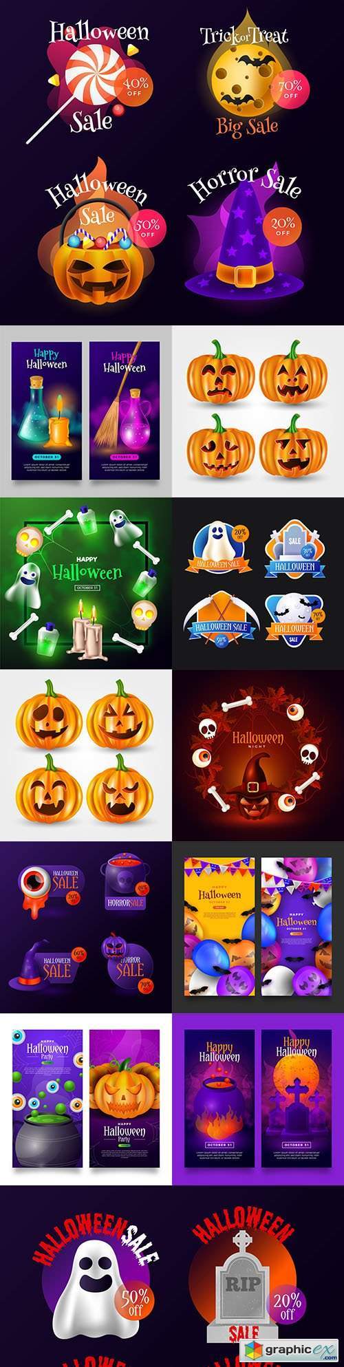 Halloween realistic collection selling badges and banner design