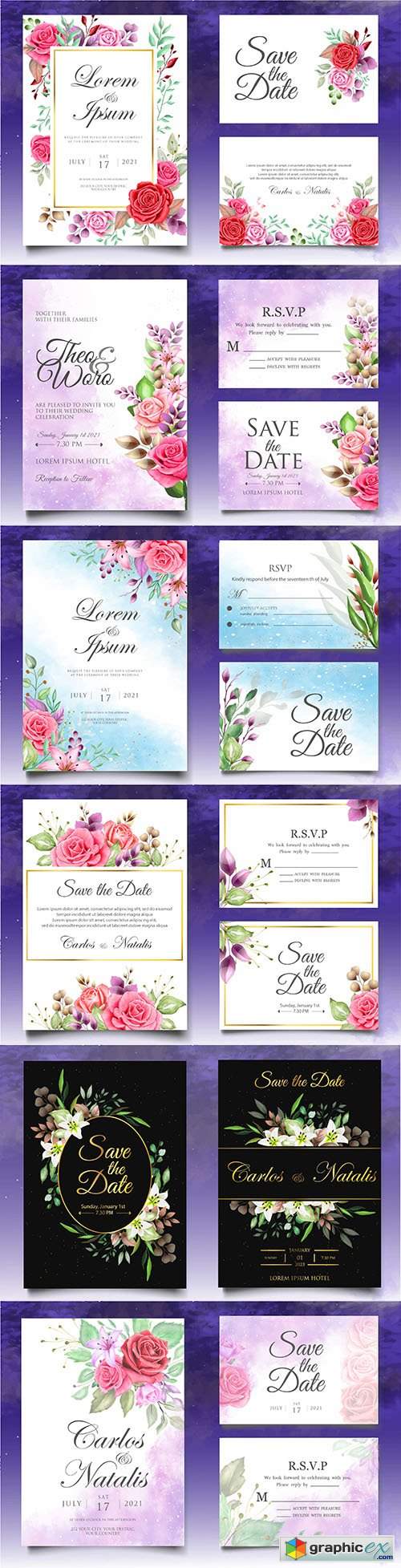  Beautiful watercolor floral template wedding invitation 