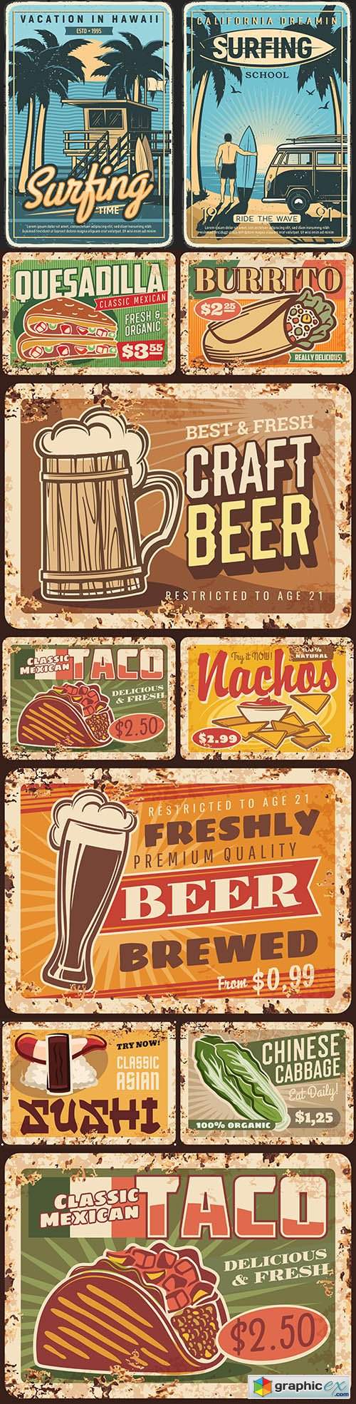  Rusty metal signage food menu restaurant vintage design 