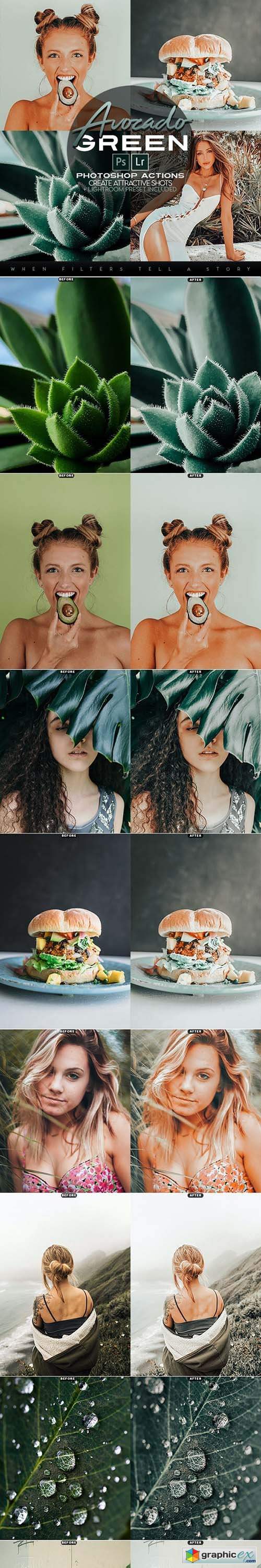 Avocado Green Photoshop Actions + LR Presets 