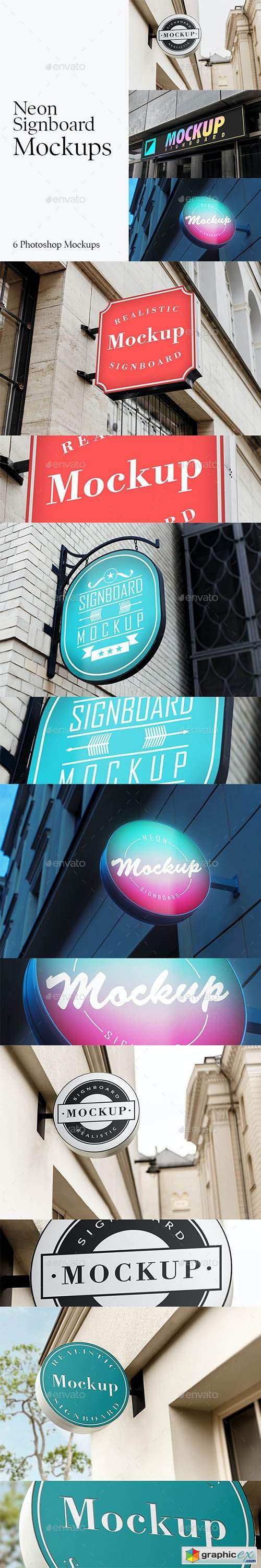 6 Neon Signboard Mockups 