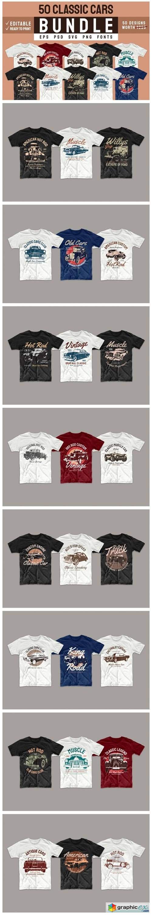 Vintage Car T-shirt Design Bundle Vector