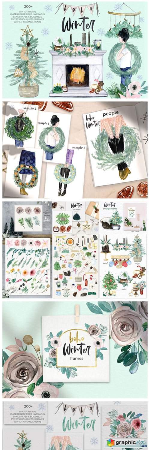 Boho Winter & Christmas Watercolors