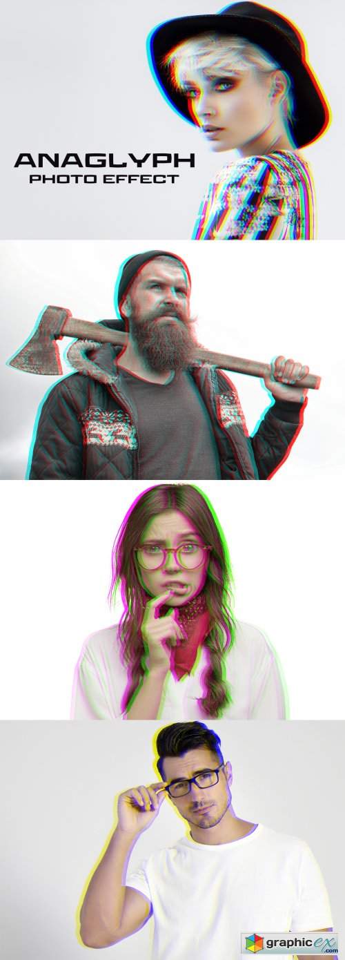  Anaglyph Glitch Photo Effect with Duo Color Mockup 