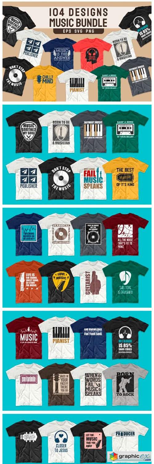 T-shirt Designs Bundle Music Slogans 