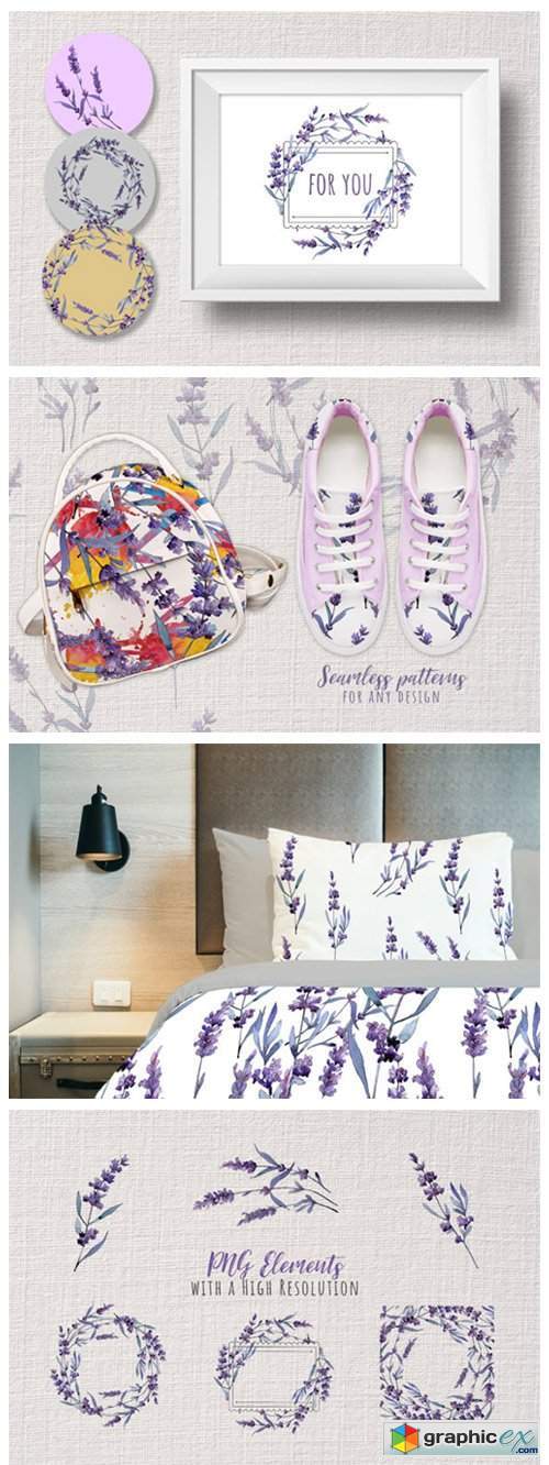 Wonderful Violet Lavender PNG Watercolor Set