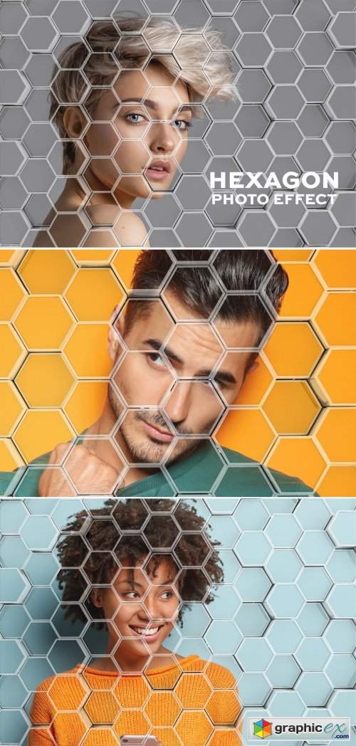  Hexagonal Tiles Photo Effect Mockup 