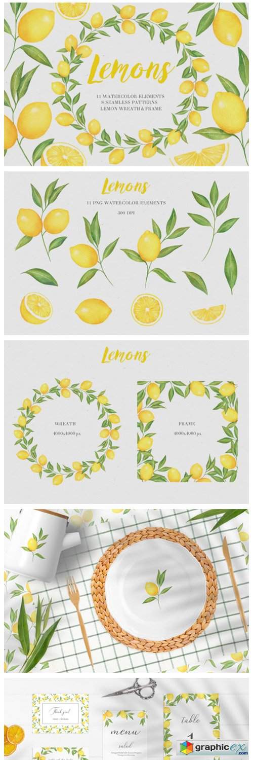  Lemon Watercolor Collection 