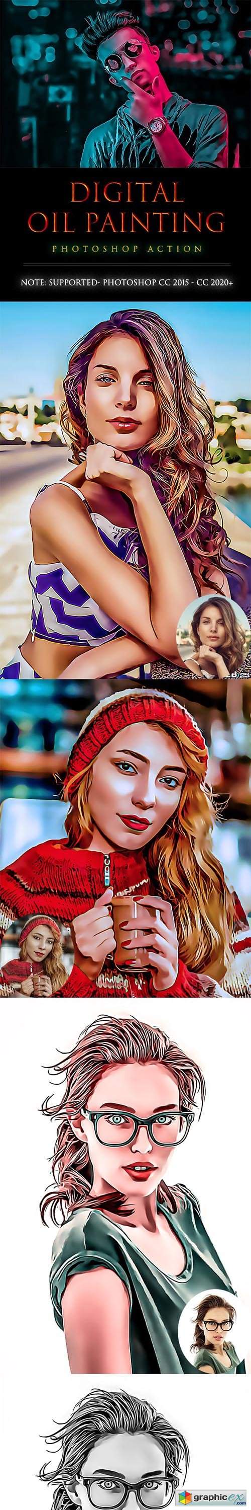 Digital OiL painting PhotoShop Action » Free Download Vector Stock