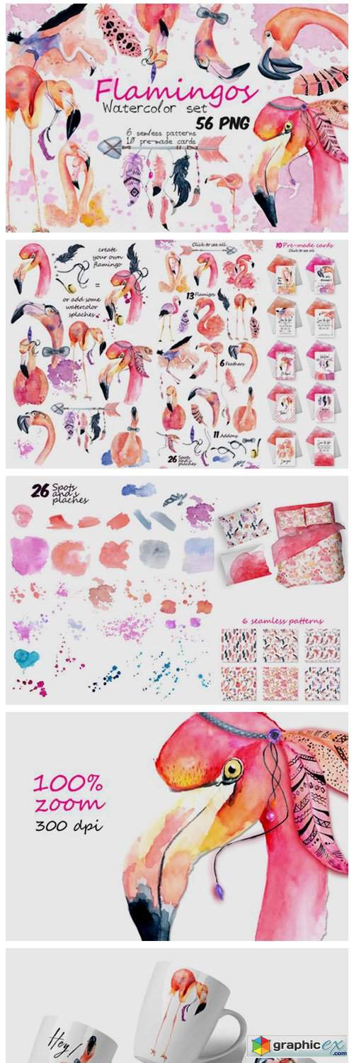  Boho Flamingo Watercolor Set 6217398