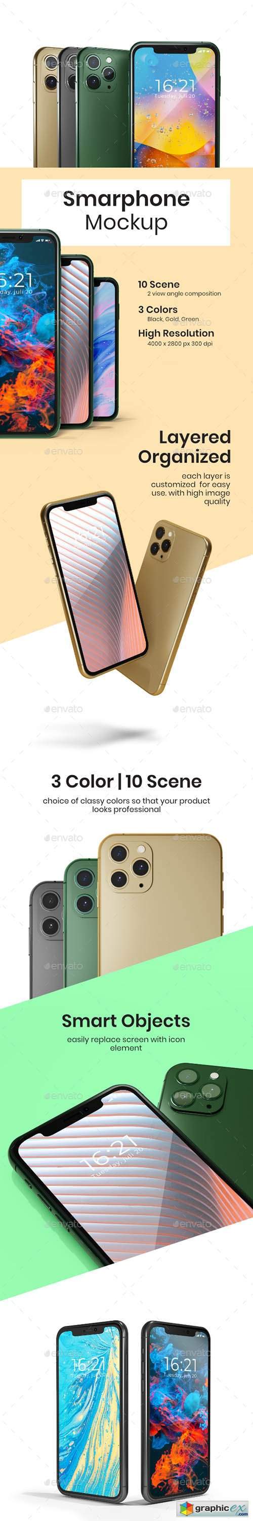 Smartphone Mock-ups PSD in 3 Colors