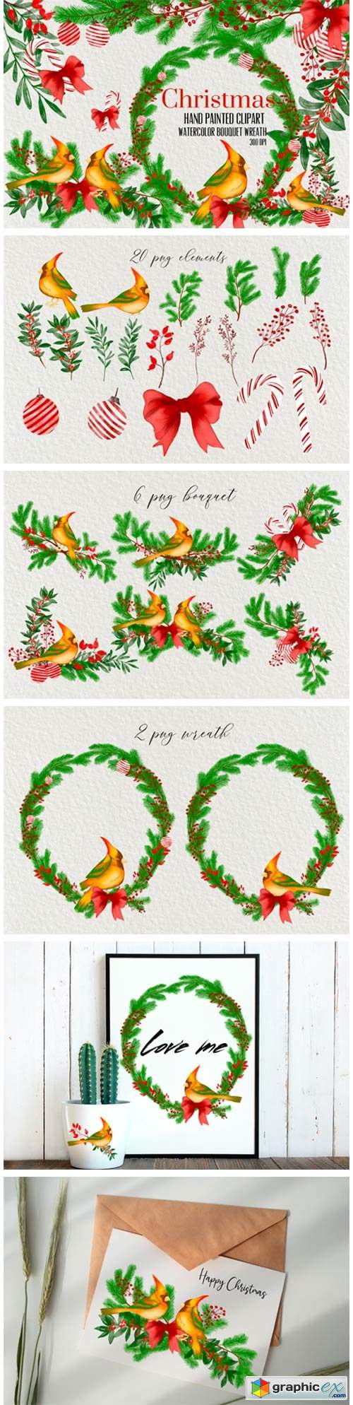  Watercolor Christmas Flower Clip Art 