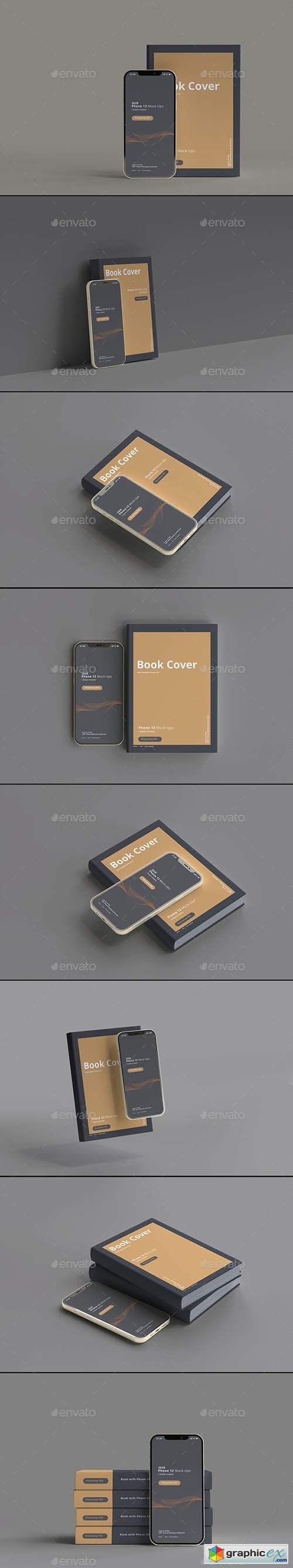 2020 Smart Phone 12 Mockups with Book Cover