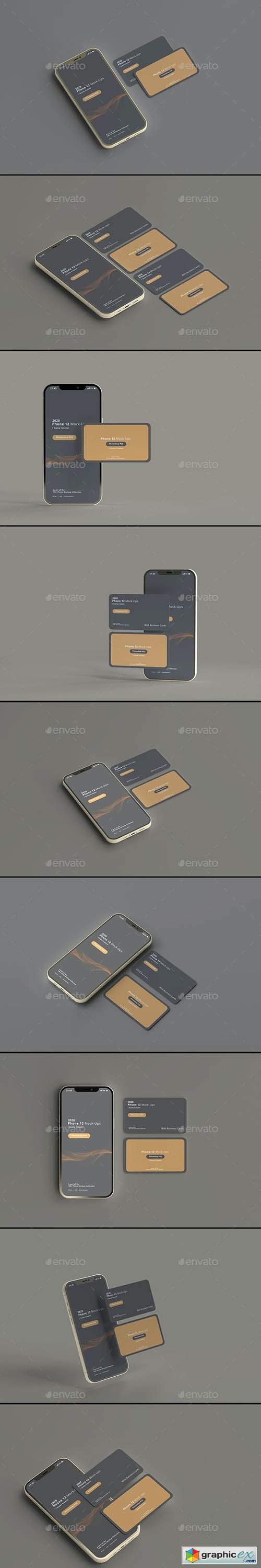 2020 Smart Phone 12 Mockups with Business Cards