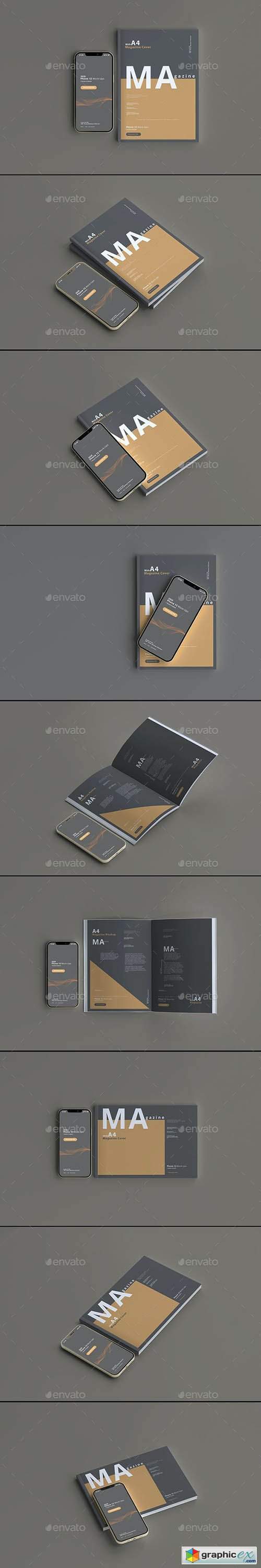 2020 Smart Phone 12 Mockups with Magazine Covers