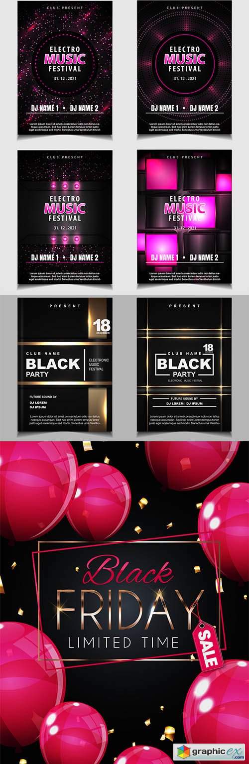  Black and pink night dance party music flyer or poster design 