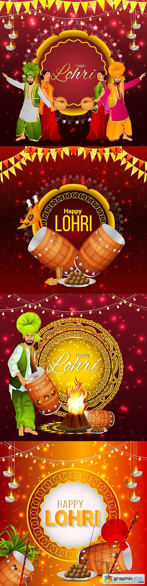  Happy Lohri Indian festival decorative illustration 